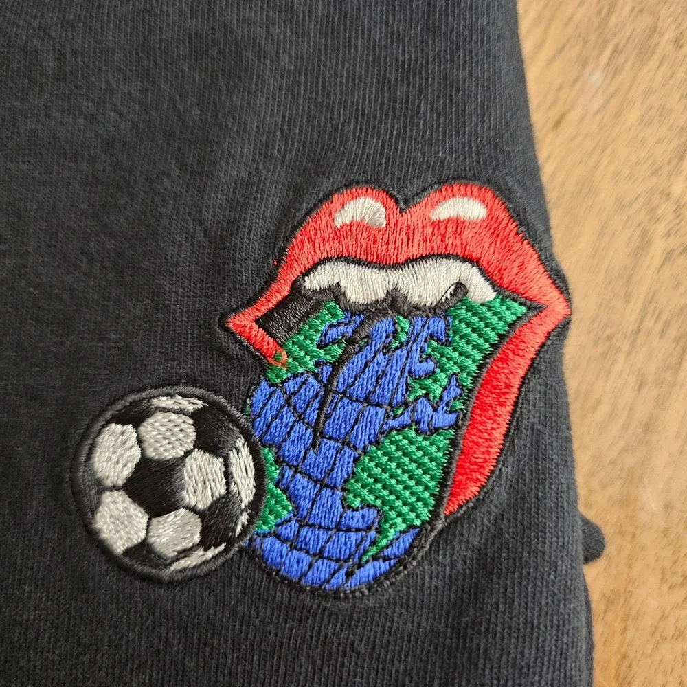 Vintage 1997 Rolling Stones Football Cropped‎ Long Sleeve Shirt Black Large 90s